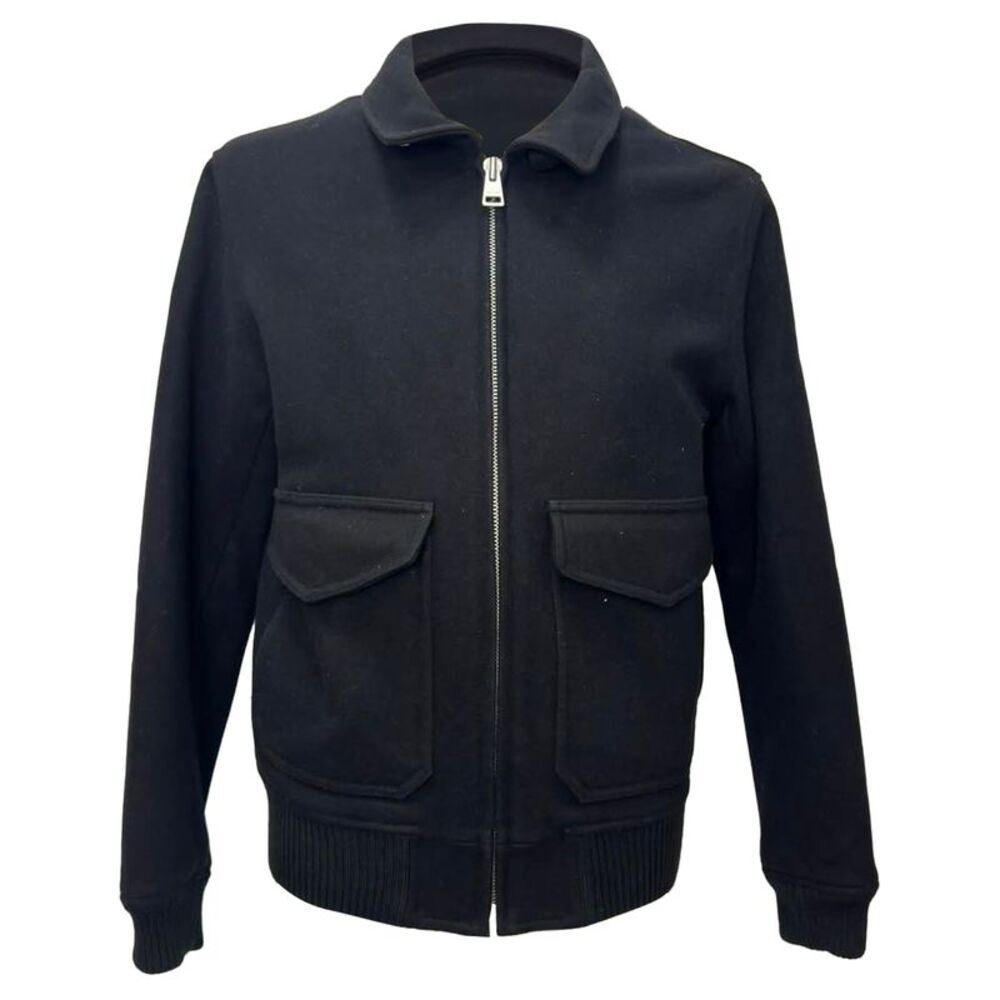 Sandro Paris Zip-Up Utility Jacket in Black Wool